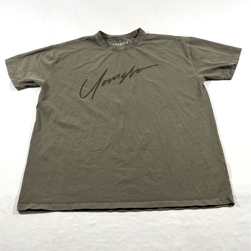 YoungLA T-Shirt Mens Gray 479 Tonal Tee Cursive Tee Crew Casual Streetwear Sz XL